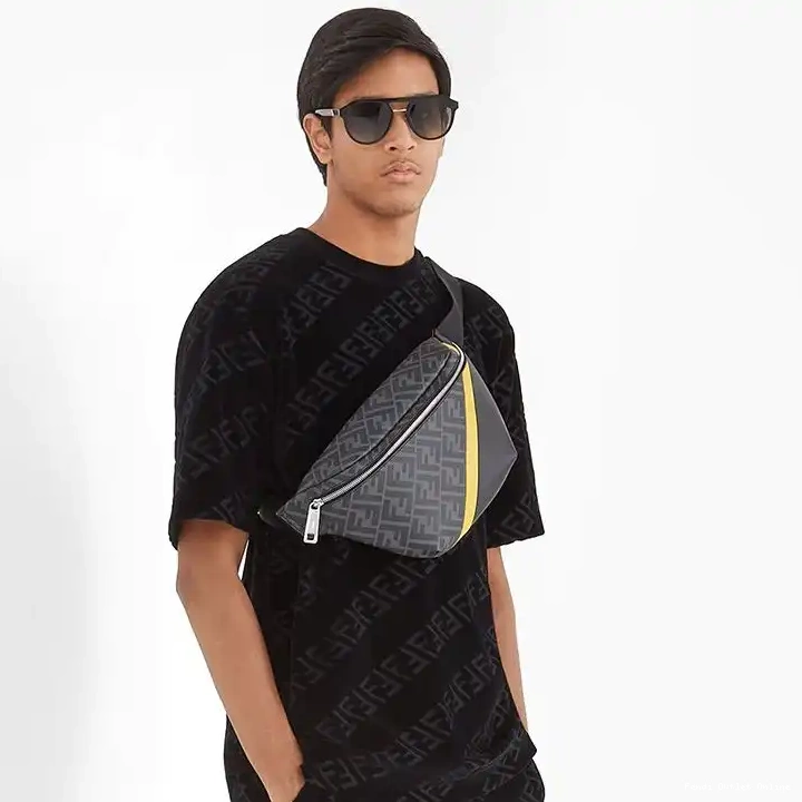 Affordable Motif In Yellow Black Bag FF Belt Fendi Fabric 0623